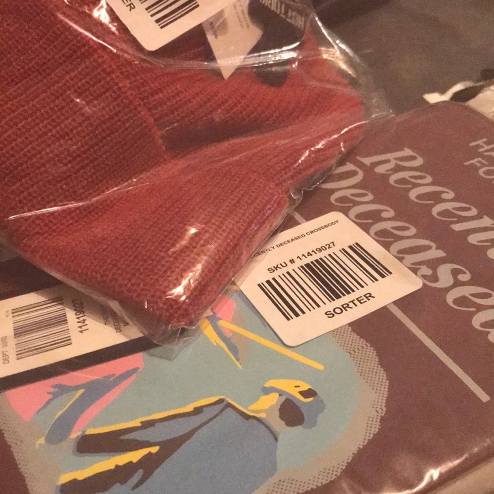 Purse and red beanie